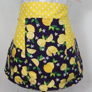 Lemon Print Adult Half Apron Purple Blue Yellow Reversible Handmade Pockets
